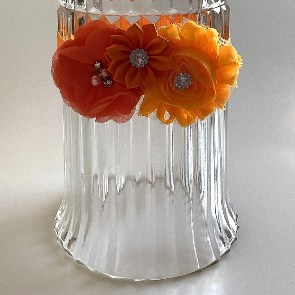 Orange Chiffon Rhinestone Flower Elastic Headbands Holiday Casual